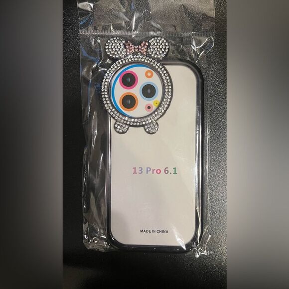 Luxury Bling Diamond Minnie Ear Case 13 Pro 6.1 iPhone case - Picture 1 of 2